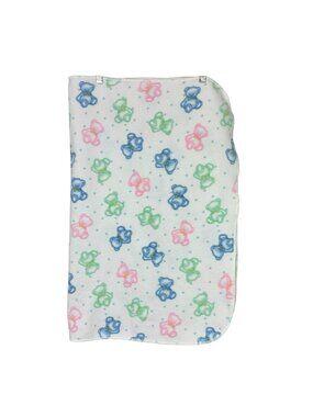 SPRINGMAID Pastel Teddy Bear Baby Blanket Vintage 31x40 Blue Green Pink